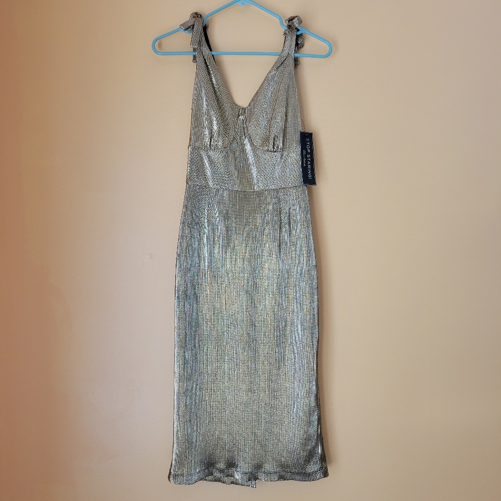Stop Staring Gold Wiggle Dress
